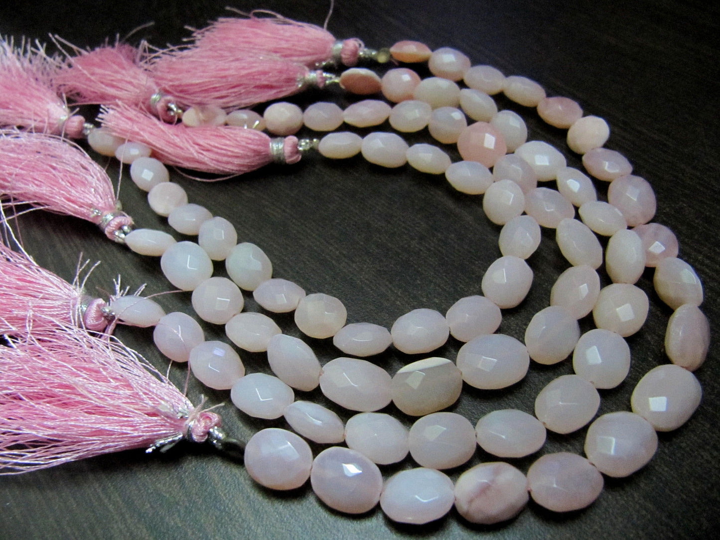 Natural Pink Opal Oval Faceted 8mm to 10mm Briolette Beads Strand 8 Inches Long Jewelry Making Beads Sold Per Strand Wholesale Prices