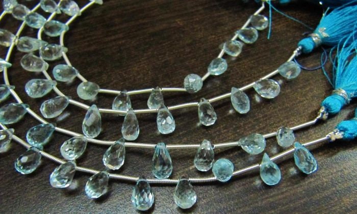Natural Genuine Blue Topaz Drop Shape Faceted Sky BT 5x6mm To 6x9mm Beads Strand 8 Inches long, Sky Blue Color Gemstone Beads Wholesale