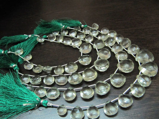 Natural Green Amethyst Heart Shape Briolette Faceted 10-16 mm Graduated Beads Strand Size 8 inches long Natural Amethyst Gemstone Beads