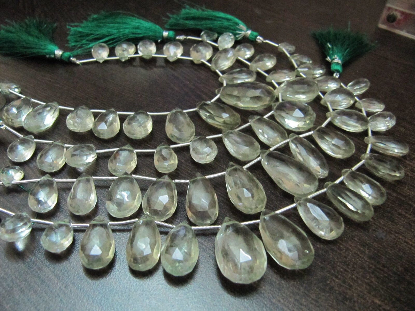 Natural Green Amethyst Pear Shape Faceted 8x12mm To 13x21mm Briolette Graduated Beads Strand 8 inches long Natural Amethyst Gemstone Beads