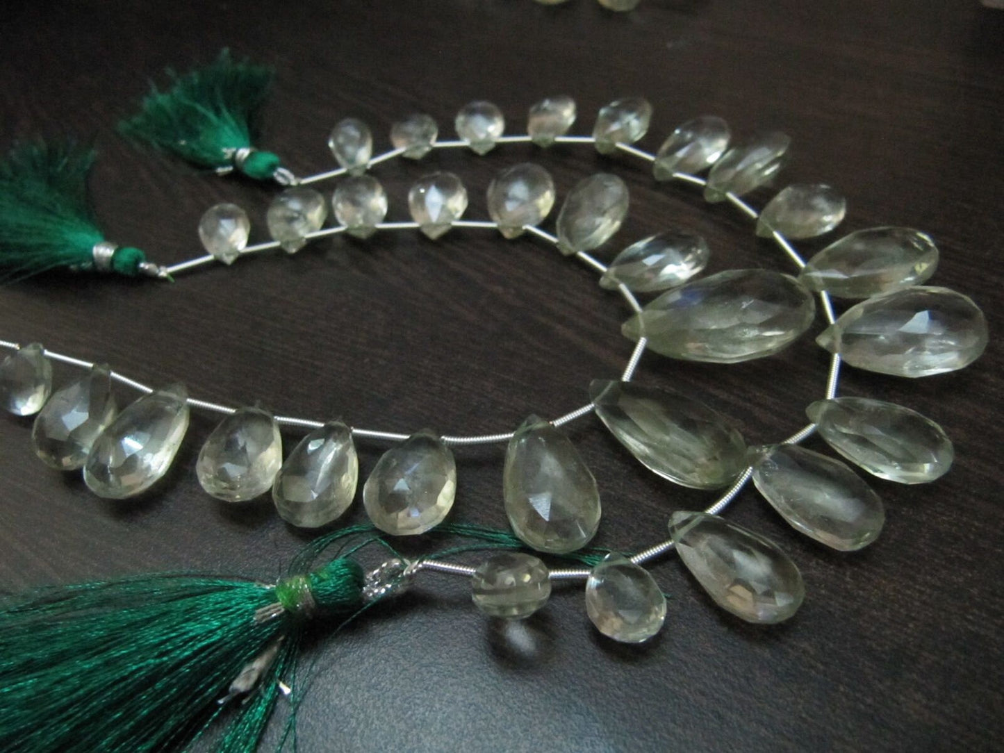 Natural Green Amethyst Pear Shape Faceted 8x12mm To 13x21mm Briolette Graduated Beads Strand 8 inches long Natural Amethyst Gemstone Beads
