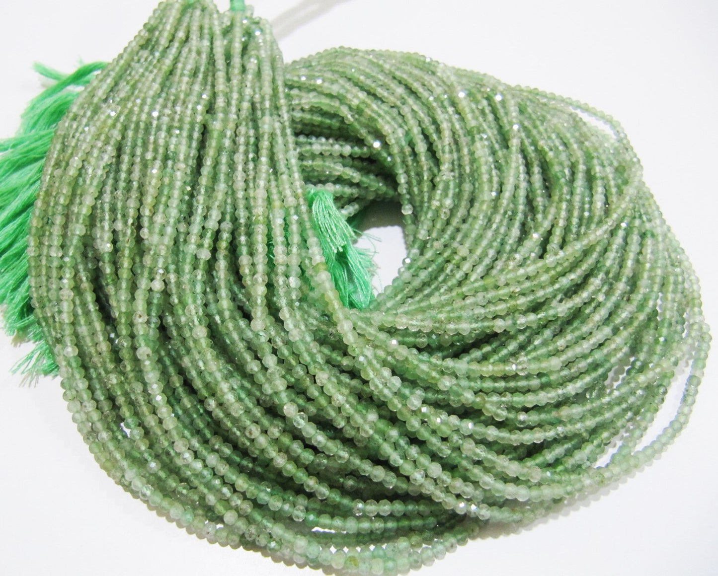 Natural Green Rutilated 2mm Rondelle Faceted Beads 13inch Long SemiPrecious Green Color Beads Making Jewelry Sold Per Strand Wholesale Price