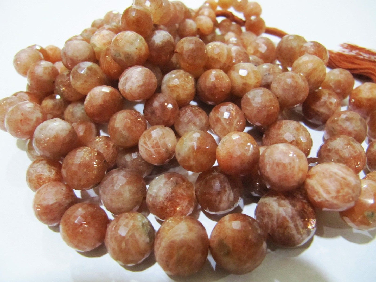 AA Quality Natural Sunstone Round Faceted Beads , Size 8-12mm Graduated Ball Shape Beads , Strand 8 Inches Long , Sunstone Beads