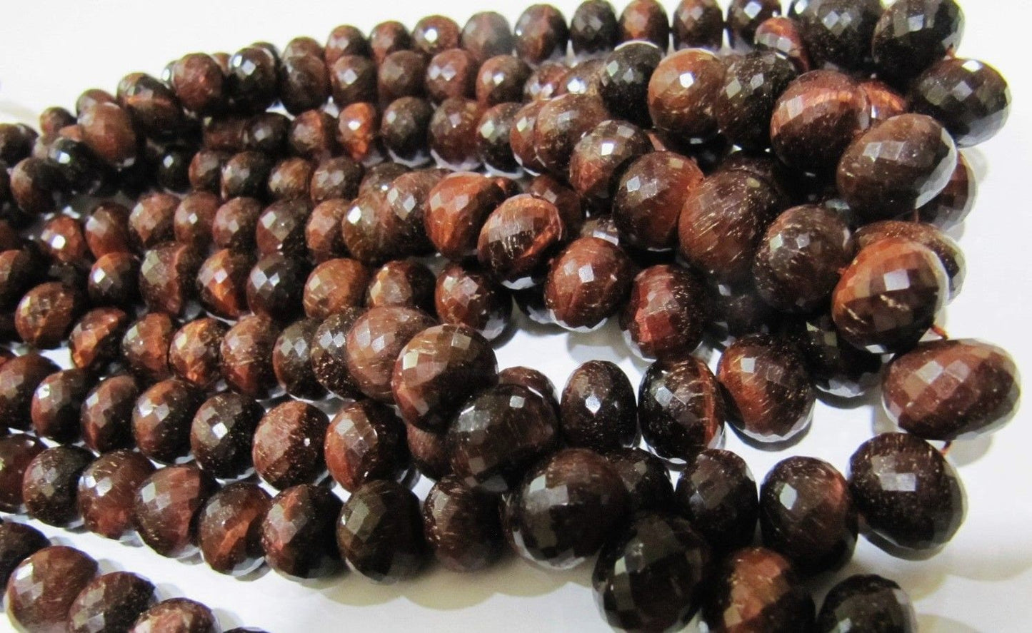 AAA Quality Natural Tiger Eye Rondelle Faceted Beads , 9-14mm Size Graduated , Dark Color Tigers Eye Beads  Strand 8 Inches Long