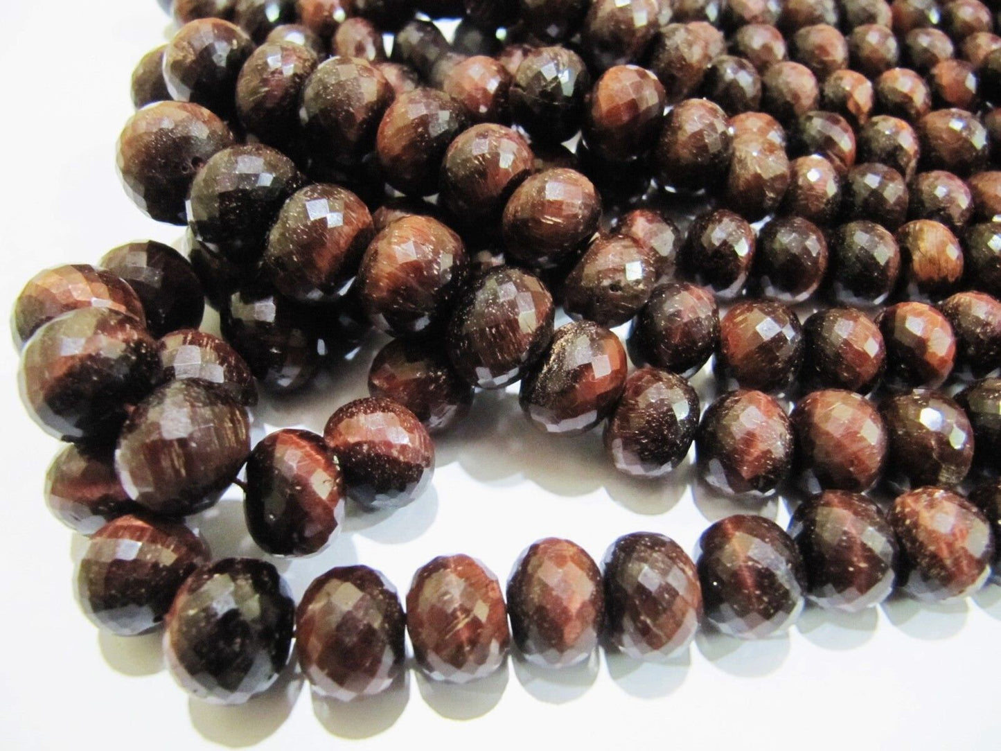AAA Quality Natural Tiger Eye Rondelle Faceted Beads , 9-14mm Size Graduated , Dark Color Tigers Eye Beads  Strand 8 Inches Long