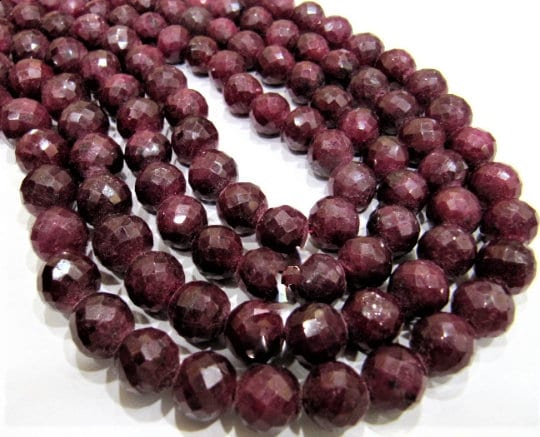 Pack of 10 Loose Beads- Ruby Corundum Round Faceted Beads 8 mm to 12 mm Micro Faceted Precious Gemstone / 1 mm Hole Wholesale Rate