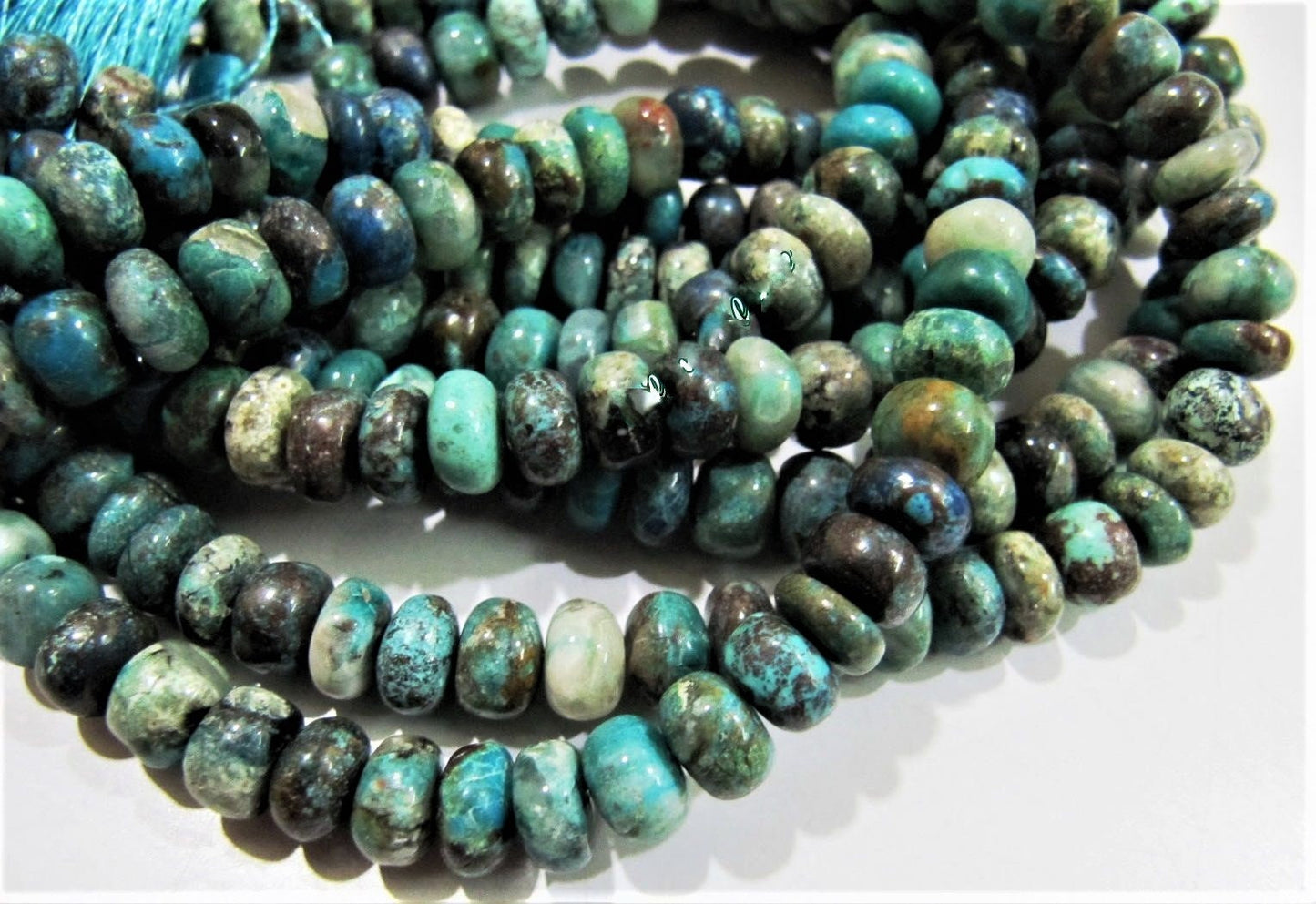 AAA Quality Natural Chrysocolla Rondelle Plain Beads 9-10 mm / Multi Color Smooth Gemstone Beads / Sold per String 8 inches / Rare Gemstone
