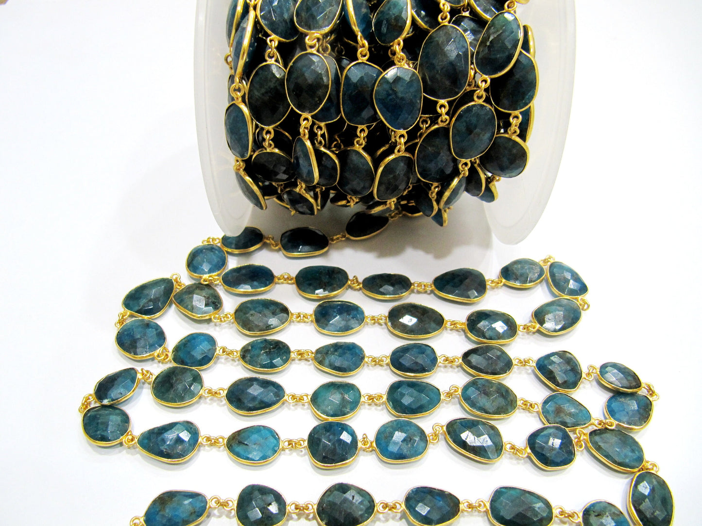 Natural Neon Apatite Uneven  Free Shape Briolette Connector Chain Size 12-15mm Sold Per Foot High Quality Beads Wholesale prices