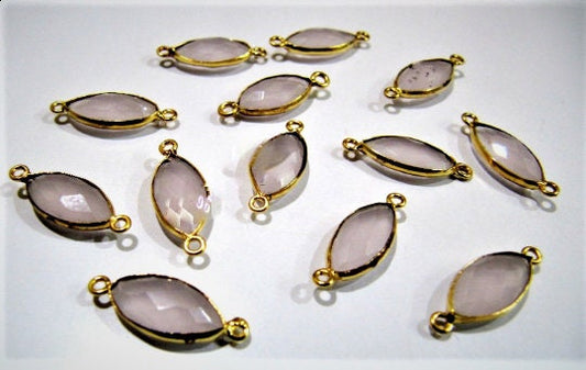 5 Pc Set-: Natural  Rose Quartz Marquise Shape Briolette 7x15mm Connector Double Loop Bezel Faceted Gemstone Connectors Wholesale Prices