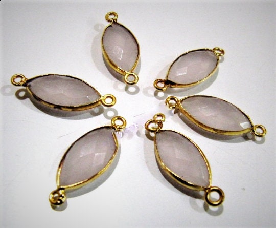 5 Pc Set-: Natural  Rose Quartz Marquise Shape Briolette 7x15mm Connector Double Loop Bezel Faceted Gemstone Connectors Wholesale Prices