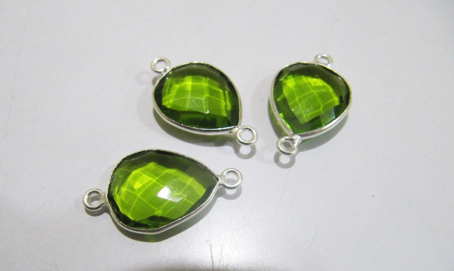 Peridot Chalcedony Hydro Quartz Briolette Connector Pear Shape Faceted Connector Approx 8x10mm Size Double Loop Bezel sold per piece
