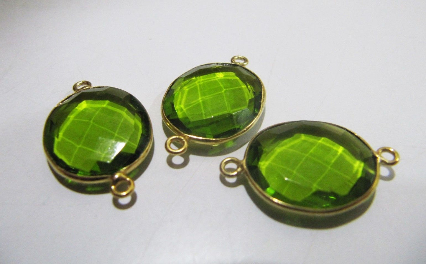 5 Pcs Set Peridot Chalcedony Hydro Quartz Briolette Connector Oval Shape Faceted Connector Approx 18X25MM Size Double Loop Bezel