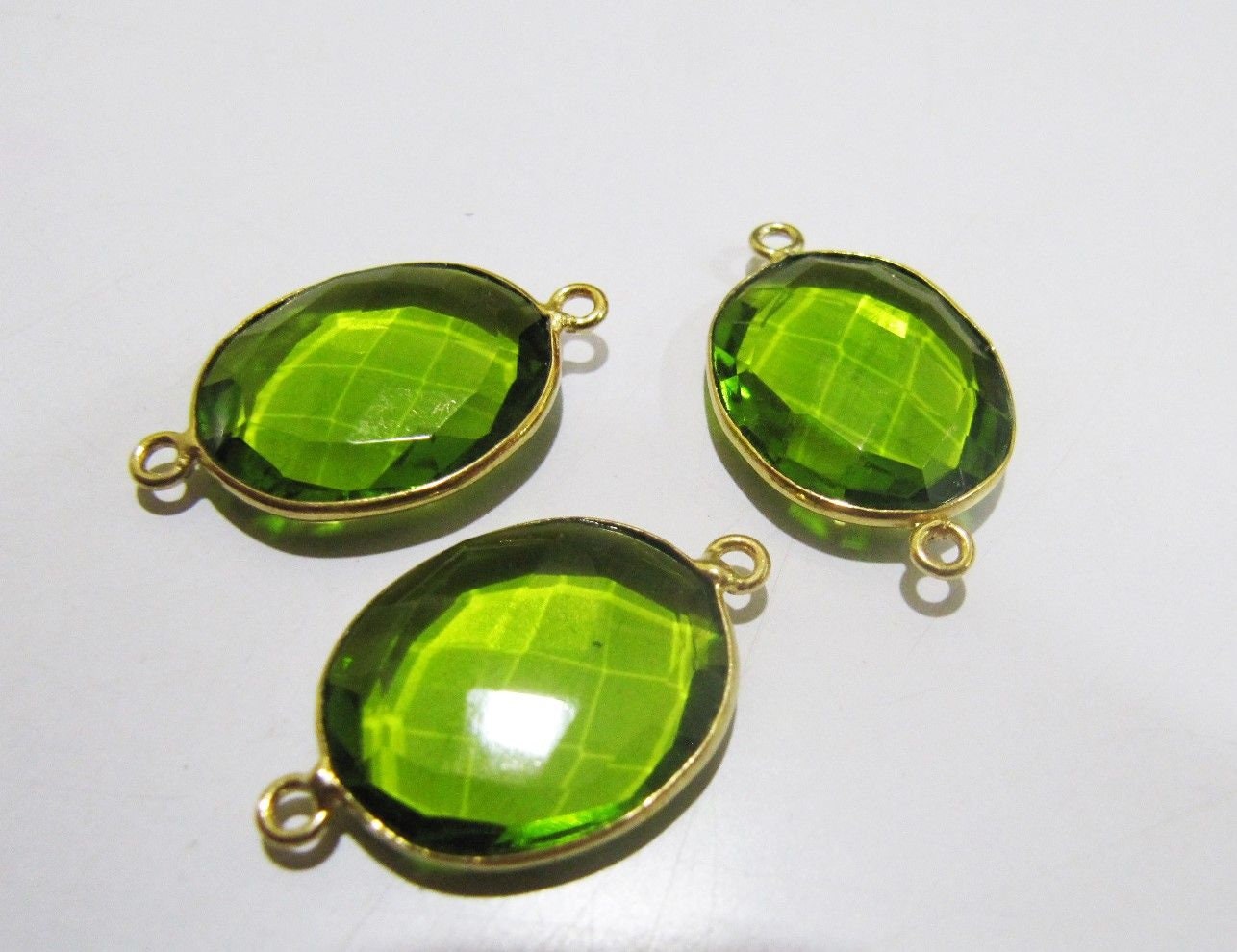 5 Pcs Set Peridot Chalcedony Hydro Quartz Briolette Connector Oval Shape Faceted Connector Approx 18X25MM Size Double Loop Bezel