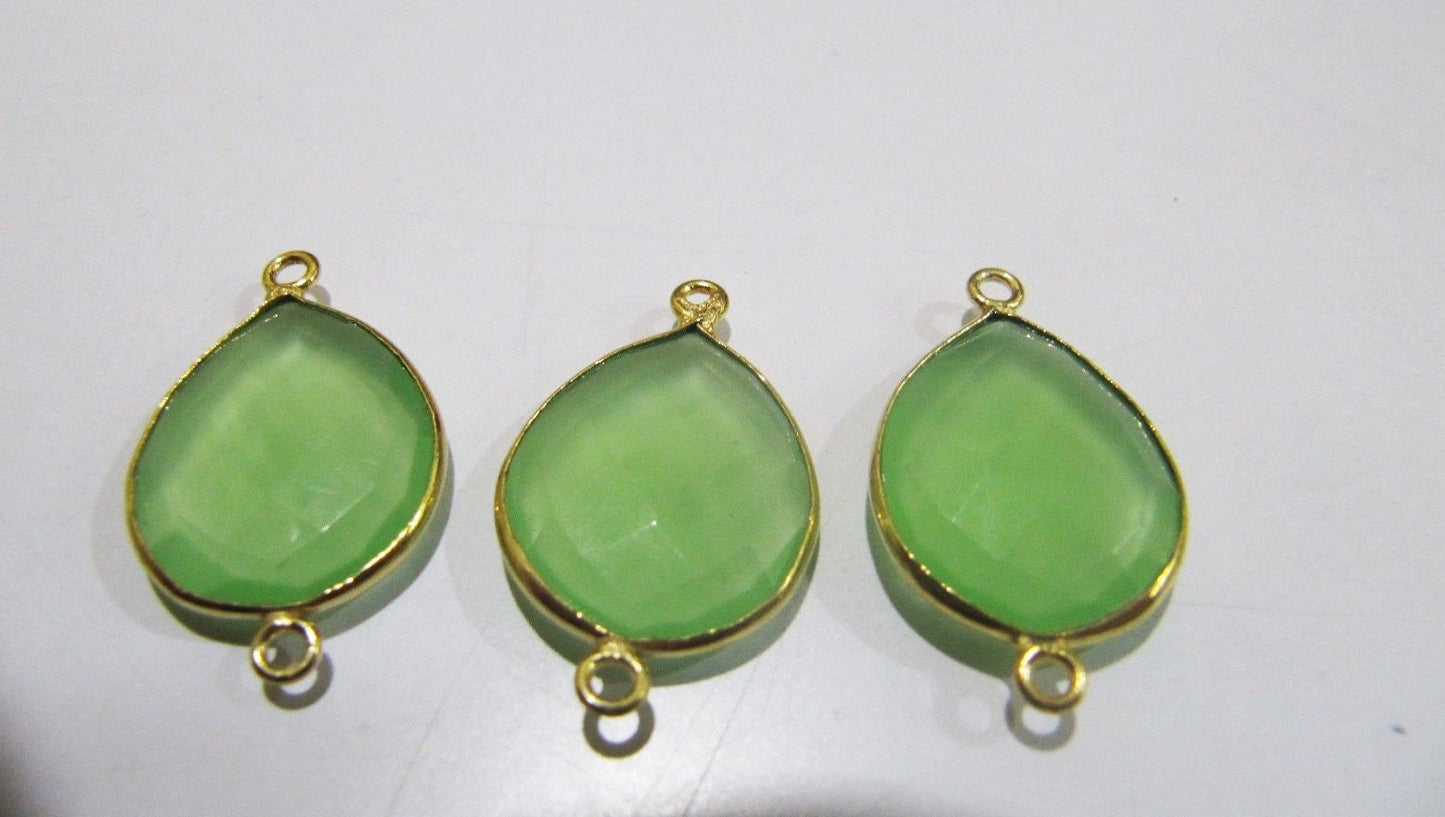 5 Pcs Set Green Chalcedony Hydro Quartz Briolette Connector Pear Shape Faceted Connector Approx 16X18MM Size Double Loop Bezel