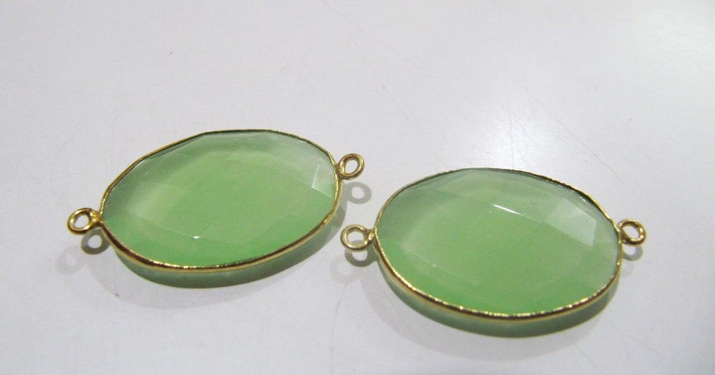 5 Pcs Set Green Chalcedony Hydro Quartz Briolette Connector Oval Shape Faceted Connector Approx 18X25MM Size Double Loop Bezel