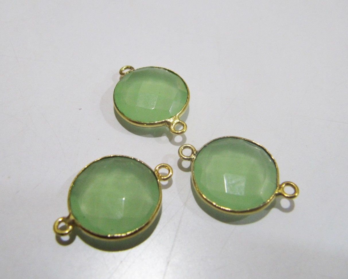 5 Pcs Set Green Chalcedony Hydro Quartz Briolette Connector Round Shape Faceted Connector Approx 14MM Size Double Loop Bezel