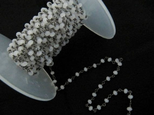 3 Ft- White Chalcedony Rondelle Faceted Beaded Chain 3mm Size White Hydro Quartz Bead Rosary Chain Wholesale Prices gemstone chain