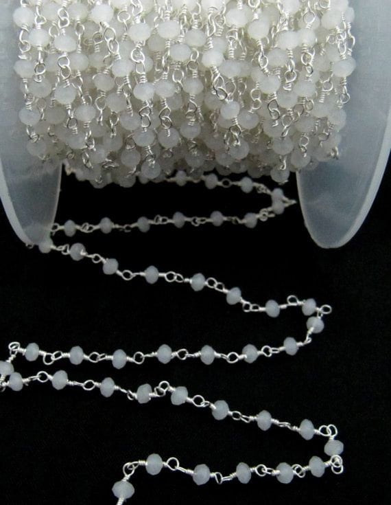 3 Ft- White Chalcedony Rondelle Faceted Beaded Chain 3mm Size White Hydro Quartz Bead Rosary Chain Wholesale Prices gemstone chain