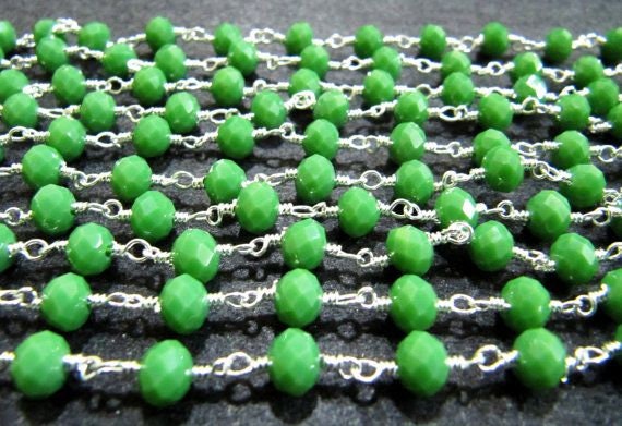Olive Green Chalcedony 6mm Rondelle  Hydro Quartz Beads Wire Wrapped Beaded Rosary Chain Wholesale Prices Jewelry making chain Per Foot