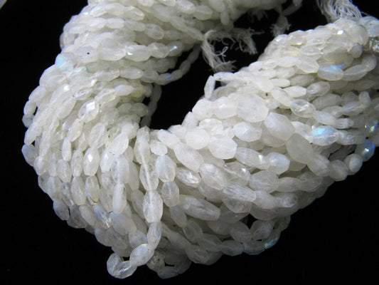 Natural White rainbow Moonstone Oval Faceted 5X8mm to 7X10mm Briolette Beads Strand 13 Inches Long Jewelry Making Beads Sold Per Strand