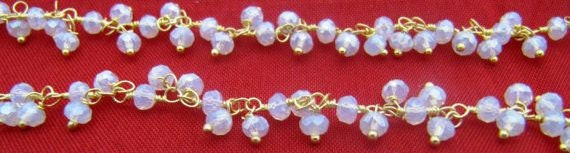 White Chalcedony Rondelle Faceted Beaded Dangling Thick  Chain 3mm Size White Hydro Quartz Bead Rosary Chain Wholesale Prices sold per foot