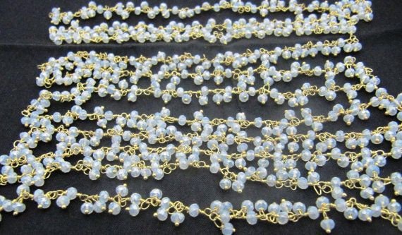 White Chalcedony Rondelle Faceted Beaded Dangling Thick  Chain 3mm Size White Hydro Quartz Bead Rosary Chain Wholesale Prices sold per foot