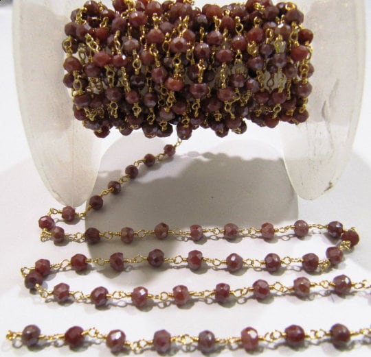 Natural Brown Silverite AB Coated 3-4mm Size Rondelle Faceted Beaded  Rosary Wire Wrapped Beaded chain Wholesale Price per foot