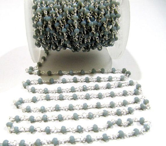 Gray Chalcedony Rondelle Faceted Size 3mm Gray Hydro Quartz Beaded Wire Wrapped Rosary Chain Wholesale Prices Jewelry Making chain