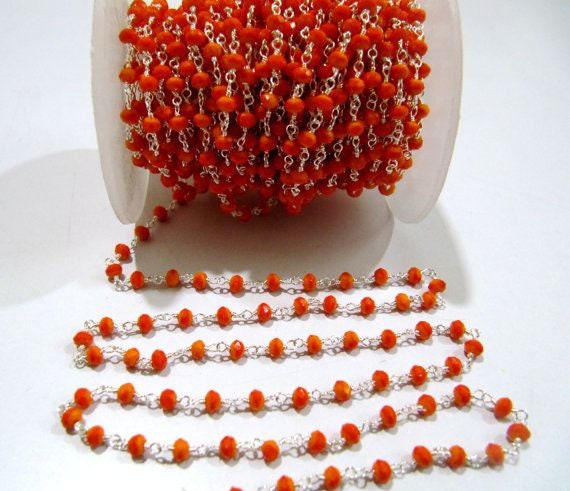 3 Ft - Orange Chalcedony  Hydro Quartz Beaded Rosary Chain Rondelle Faceted Rosary Bead 3mm Chain Wholesale Prices Jewelry Making Chain