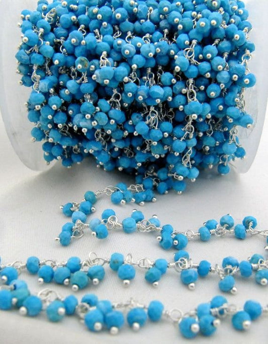 Natural Turquoise magnesite  Rondelle 3-4mm  Faceted Beaded Dangling  Cluster Chain Sold Per Foot High Quality Wholesale Prices