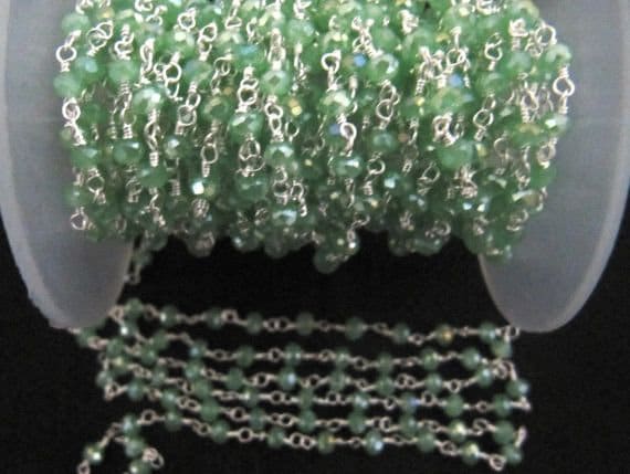 Mystic Green Chalcedony Rondelle Faceted Beaded Aati Chain 3mm Hydro Quartz Bead Chain gemstone chain sold per foot