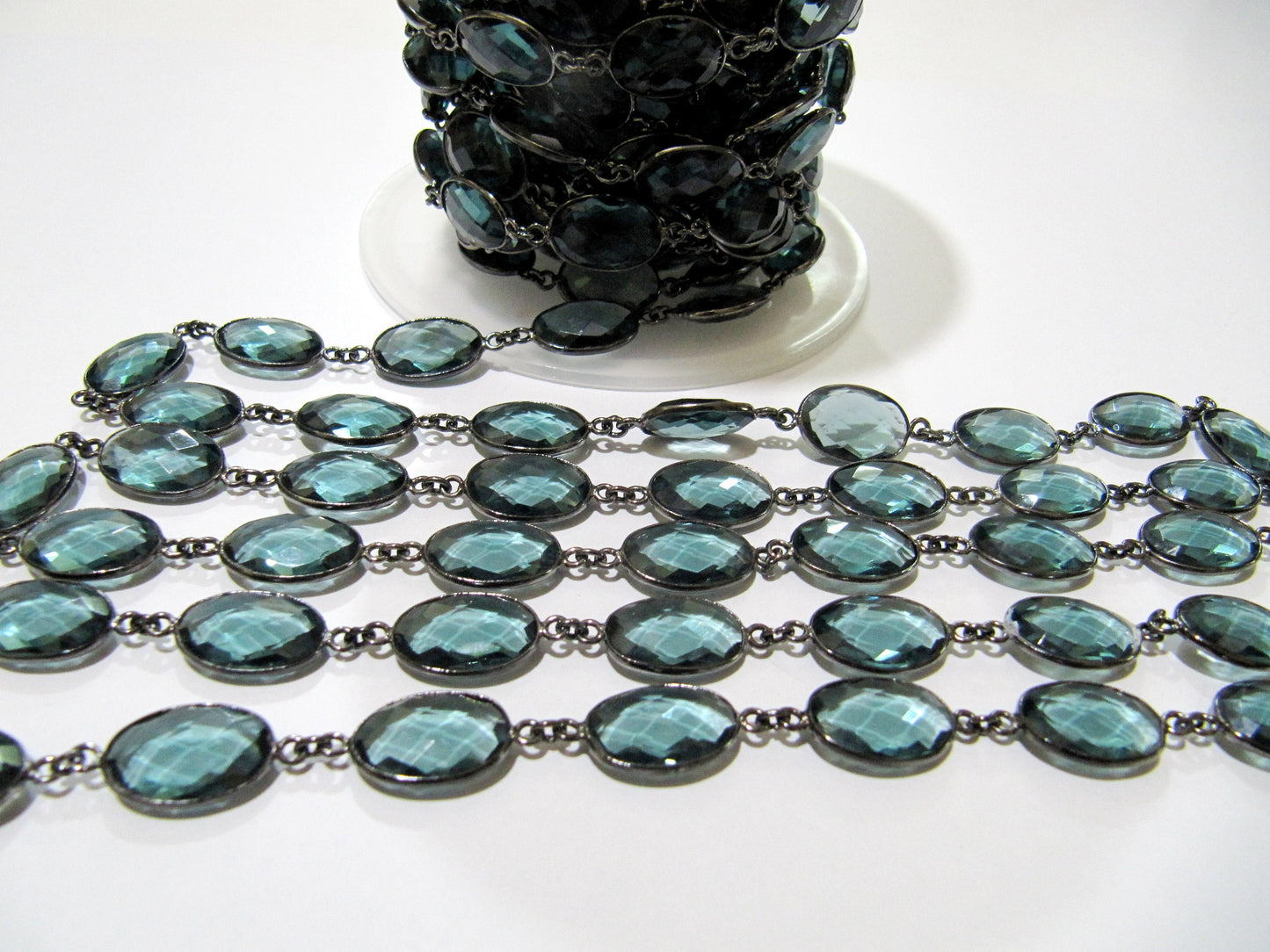 London Blue Topaz Quartz Oval Shape Bezel Connector Chain 10x13mm Size Chain Gold/Silver/Black/Rose gold Plated Wholesale Price