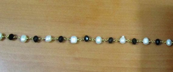 Natural Black Spinel And Pearl Beaded Chain 6mm Size Fresh Water Pearl Bead Rosary Chain Wholesale Prices gemstone chain sold per foot