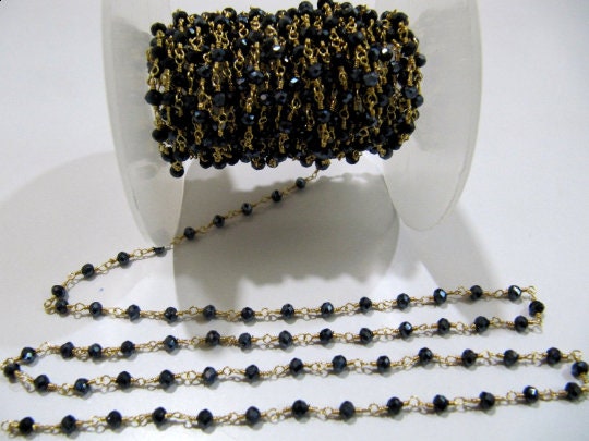 3 Feet-Mystic Coated Black Spinel Beaded Chain Black Spinel Rosary Chain Hydro Quartz Rondelle Faceted 3-4mm Beads Wire Wrap Wholesale Price