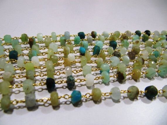 Natural Peruvian Opal  Rondelle Faceted 5-6mm Beads Chain Rosary Bead Chain Wholesale Prices gemstone chain Sold Per Foot