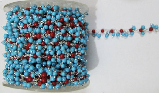 Smooth Coral Turquoise Plain Round Beads 3mm Cluster Dangling  Chain. Wire Wrap Chain Wholesale Prices Jewelry Making Quartz chain per foot