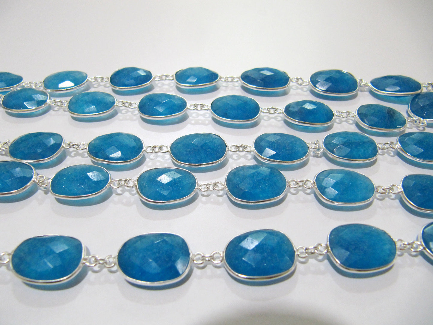 Natural Neon Apatite Jade Uneven  Free Shape Briolette Connector Chain Size 12-15mm Bezel chain Sold Per Foot High Quality Wholesale prices
