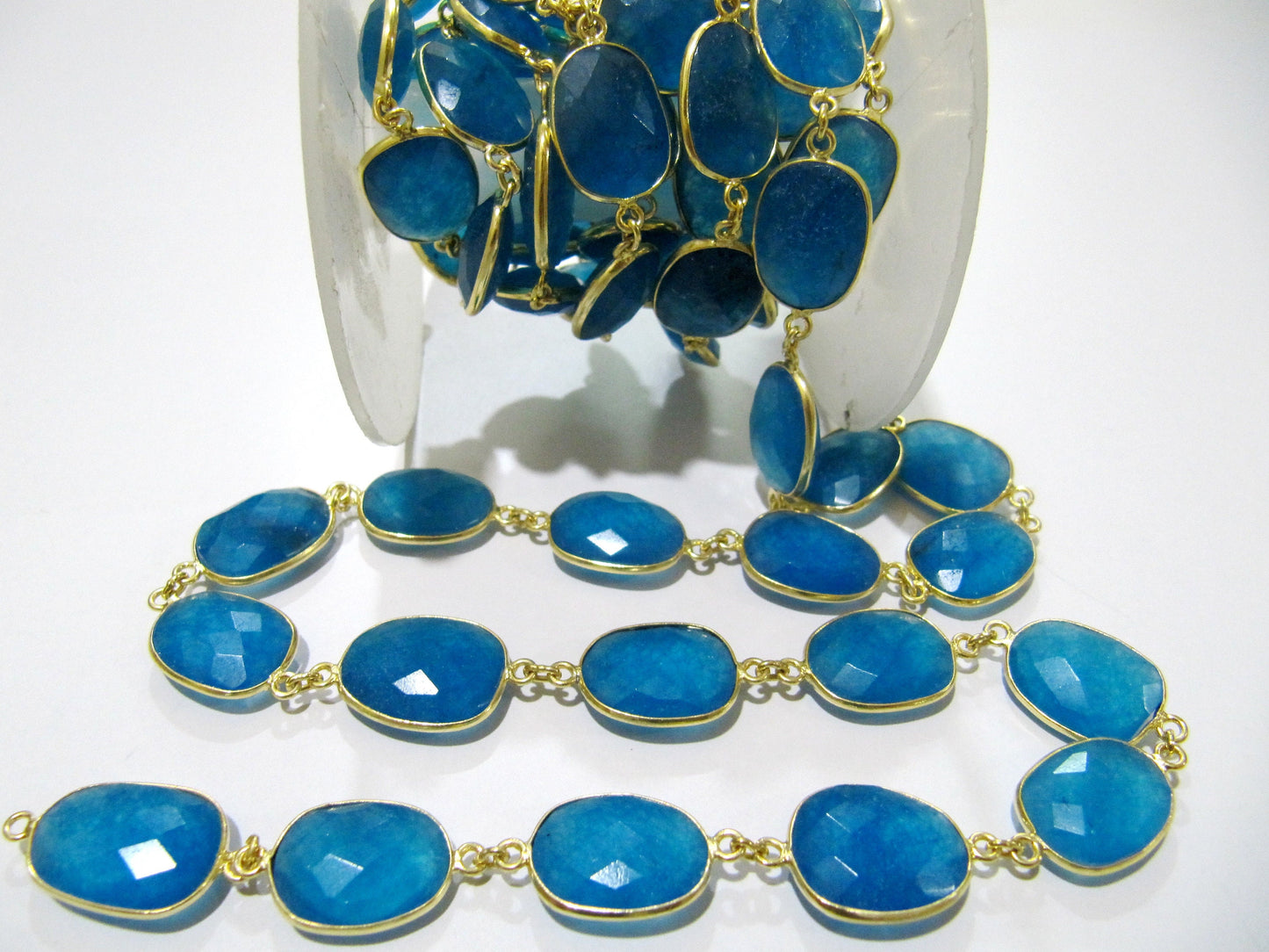 Natural Neon Apatite Jade Uneven  Free Shape Briolette Connector Chain Size 12-15mm Bezel chain Sold Per Foot High Quality Wholesale prices