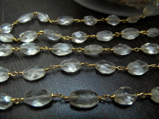 3- Feet Natural Rock Crystal Quartz Oval Faceted Transparent Beaded Rosary Chain  Beads Wholesale Prices Jewelry Making Gemstone chain