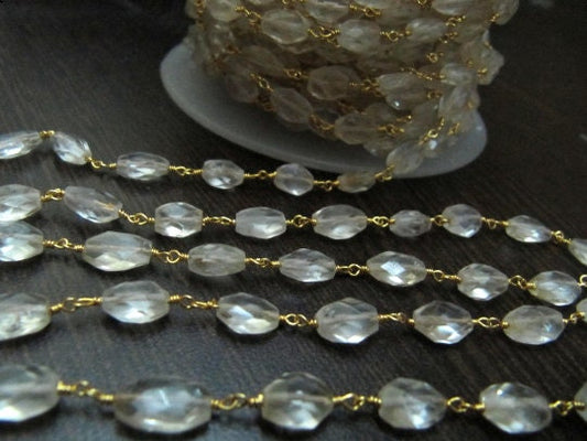 3- Feet Natural Rock Crystal Quartz Oval Faceted Transparent Beaded Rosary Chain  Beads Wholesale Prices Jewelry Making Gemstone chain