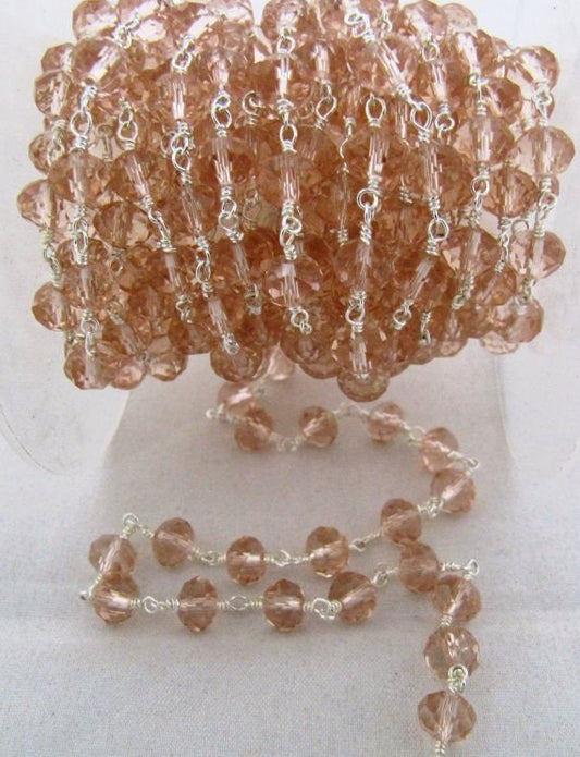 3 Foot-Natural Pink Quartz  Rondelle Faceted wire wrapped Aati 6mm Hydro quartz beaded Rosary chain High Quality Wholesale Price