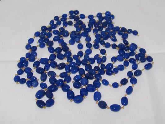 Blue Sapphire Quartz Plain Smooth Oval Dyed Beaded Wire Wrapped Rosary Chain Wholesale Prices Jewelry Making Gemstone chain sold per foot