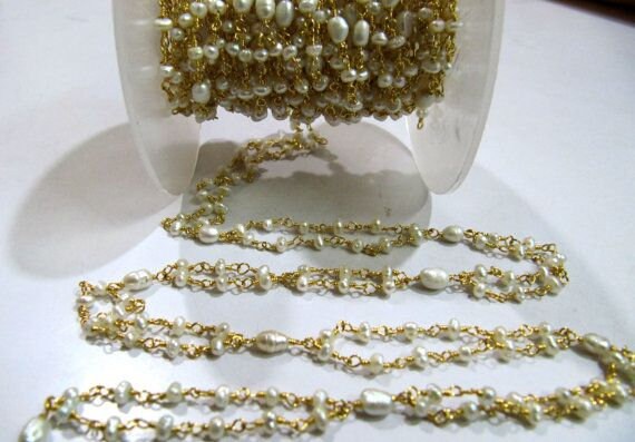 Natural Fresh Water Pearl Chain Multi Stranded Rosary Beaded Chain High Quality Wholesale Prices Necklace  making Chain Per foot