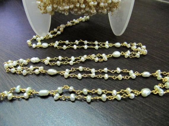 Natural Fresh Water Pearl Chain Multi Stranded Rosary Beaded Chain High Quality Wholesale Prices Necklace  making Chain Per foot