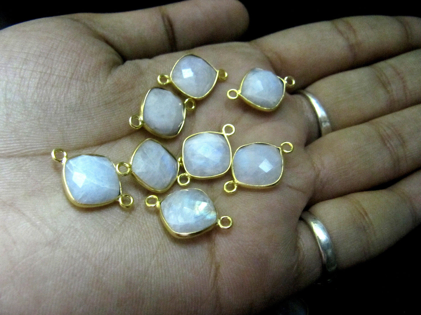 2 piece Natural White moonstone double loop briolette connector Cushion shape size 11mm Size Top Quality Jewelry Making  Connectors