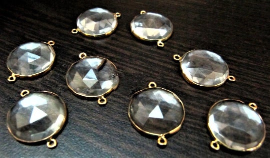 2Pcs Set Natural Rock Crystal Coin Shape 18mm Briolette Connector Genuine Crystal Quartz Bezel Connector Double Loop Wholesale Prices