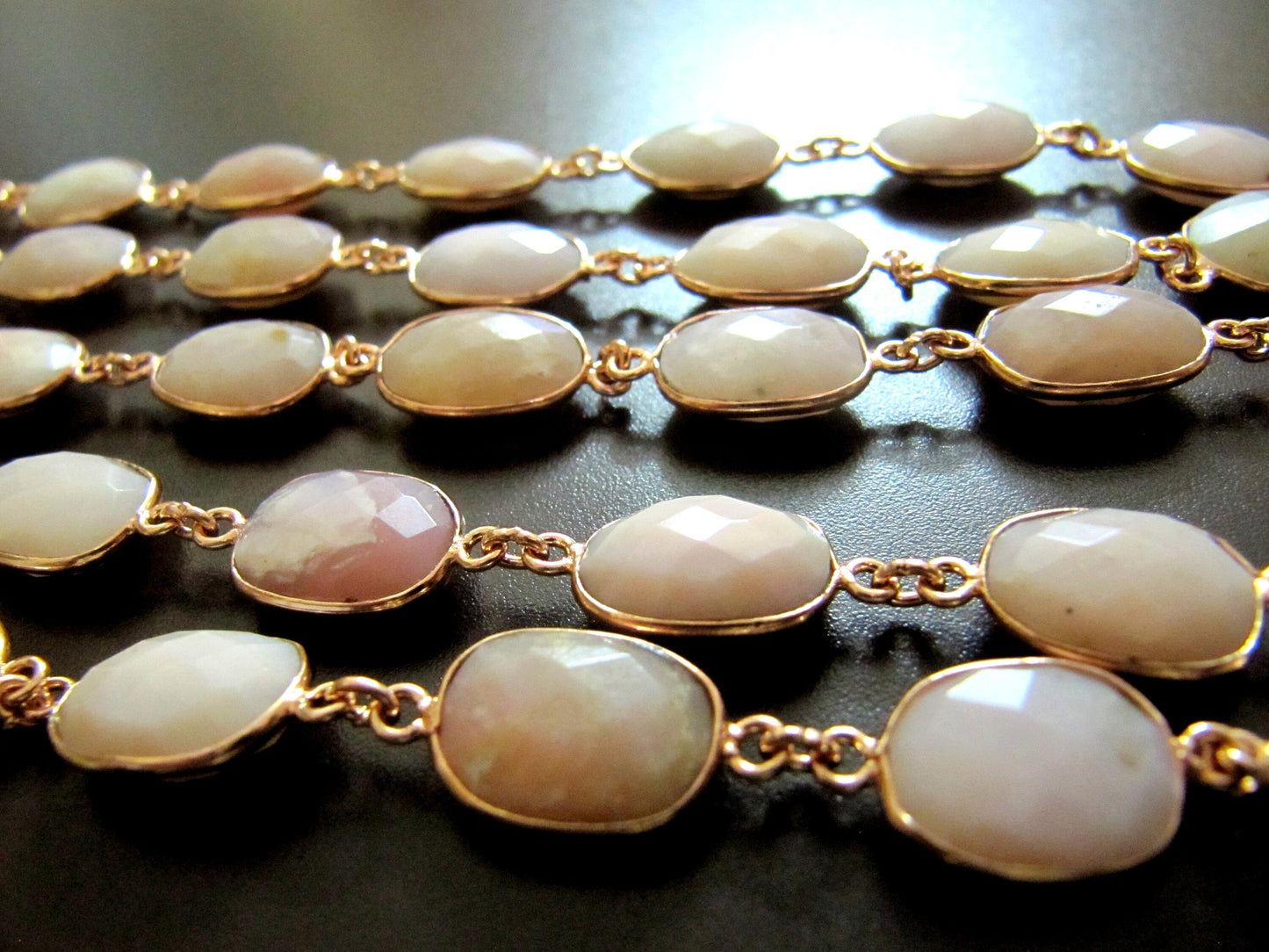 Natural Pink Opal Uneven  Free Shape Briolette Bezel Connector Chain Size 12-15mm High Quality Pink Stones Wholesale prices