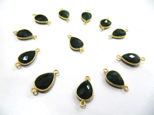 Emerald Shape Pear 10X14mm Briolette Connectors charms Double Loop Emerald Bezel Jewelry Making pendants sold per piece
