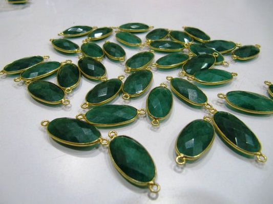 Emerald Oval Shape Briolette 12x22mm Connectors charms Double Loop Bezel Briolette Jewelry Connectors sold per piece