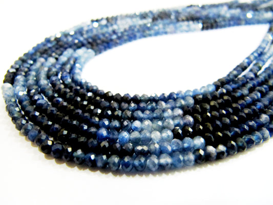 Natural Blue Sapphire Shaded Beads 3mm Superfine Quality Burma Sapphire Beads Strand  13 inches Long Rondelle faceted Wholesale Prices